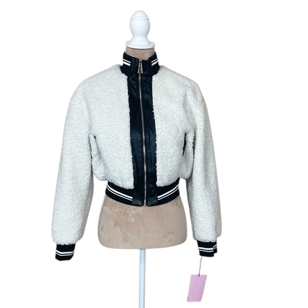 Avec Les Filles Sherpa Fleece Varsity Bomber Jacket NWT - Picture 5 of 16
